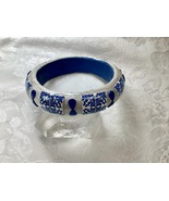 Bangle Large Plus Size Handmade Polymer Clay Capri Blue and Pearl White ... - $47.92 CAD