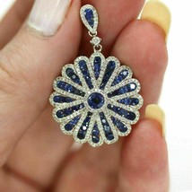 14k White Gold Over 3.00Ct  Round Cut Simulated Blue Sapphire  Pendant Valentine - £77.54 GBP