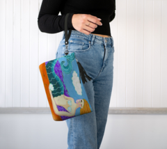 Mermaid with Seashell Abstract Art Vegan Leather Wristlet Clutch Purse M... - £46.74 GBP