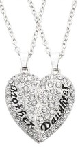 Mom Mother Daughter Matching Silver Heart CZ Pendant Chain Necklace Set USA - £9.49 GBP