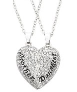 Mom Mother Daughter Matching Silver Heart CZ Pendant Chain Necklace Set USA - £9.31 GBP