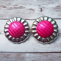 Vintage Clip On Earrings Pink &amp; Light Gold Tone 1.75&quot; Large Statement Unusual - £12.73 GBP
