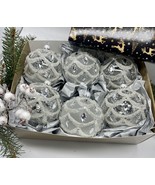 Set of 6 transparent with glitter Christmas glass balls, hand painted or... - £42.58 GBP
