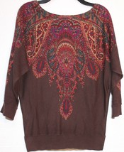 Chaps by Ralph Lauren Chocolate Brown Paisley Print Dolman Sweater M Med... - $49.98