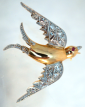 Vintage 14K Gold &amp; Diamond Bird Brooch / Pin Peace Dove - £718.62 GBP