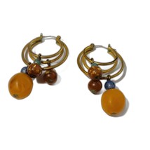 Vintage Beaded Hoop Earrings 1990s Gold Tone Metal Statement Rings - $91.22 MXN