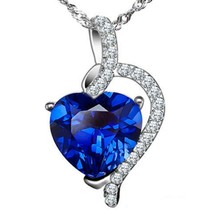 4.10Ct Lab-Created Sapphire Heart Shape Pendant Necklace 14K Gold Plated Silver - £67.25 GBP