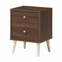 2-Drawer Nightstand Beside End Side Table with Rubber Legs-Brown - Color: Brown - £71.22 GBP