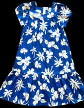Royal Creations Hawaiian Dress Size S Blue Palm Trees Floral Muumuu Midi... - $25.51