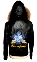 3B West Junior Large (Women&#39;s Med) Leather Jacket Western Hooded Real Fur Trim - $48.00