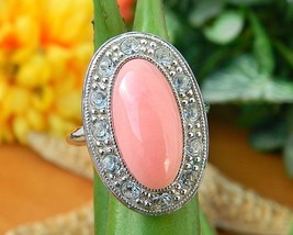 Vintage Avon Cocktail Ring Pink Cabochon Rhinestones Pale Fire 1974 - £15.69 GBP