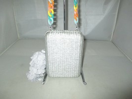 La Regale Raffia Tassel Box Clutch with Colorful Acrylic Chain $65 Silver  #2831 - £17.91 GBP