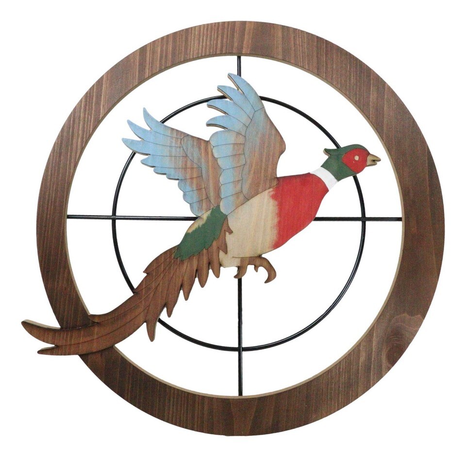 Rustic Pheasant Bird Hunting in Scope Crosshairs Hunting MDF Wood Wall D... - $53.99