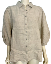 NWT Chico&#39;s Oatmeal Linen Short Sleeve Blouse Size XL - £49.35 GBP