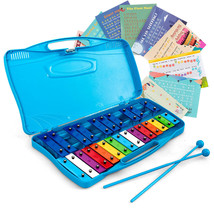 25 Notes Kids Glockenspiel Chromatic Metal Xylophone W/ Blue Case And 2 ... - $57.67