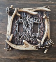 Deer Antler Double Light Switch Plate Cover Resin Rustic Log Cabin Ranch Decor - £6.89 GBP