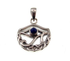 Solid 925 Sterling Silver Eye of Horus Celtic Knot Moon Pendant w/ Lapis Lazuli - £29.25 GBP