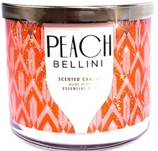 Bath &amp; Body Works Peach Bellini Scented 3 Wick Candle Glitter &amp; Stars De... - $27.18