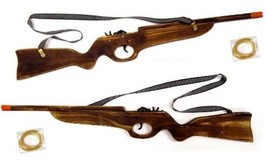 2 SOLID WOOD ELASTIC SHOOTING 24 in LONG RIFLE rubber band shoot toy NEW... - $18.95