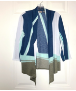 Chicos Size 1 US M Lightweight Cardigan Open Front Tie Color Block 3/4 S... - $330.64 MXN