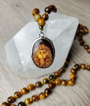 Egypt King Tutankhamun Pendant with Real Tiger Eye Beads Mala Necklace 34&quot; - $41.58