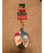 BLESS THE SNOW SNOWMAN SHOVEL WINTER PAINTED DECORATION WALL HANGING - $14.15