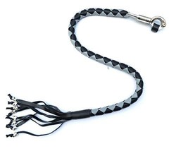 PU Leather Motorcycle Whip Get Back Whip Metal Skulls 36&quot; - Gray/Black - £17.80 GBP