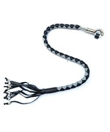 PU Leather Motorcycle Whip Get Back Whip Metal Skulls 36&quot; - Gray/Black - $22.53