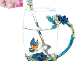 Mother&#39;s Day Gifts for Mom Women, Butterfly Flower Glass Tea Cup Sky Blu... - $30.56