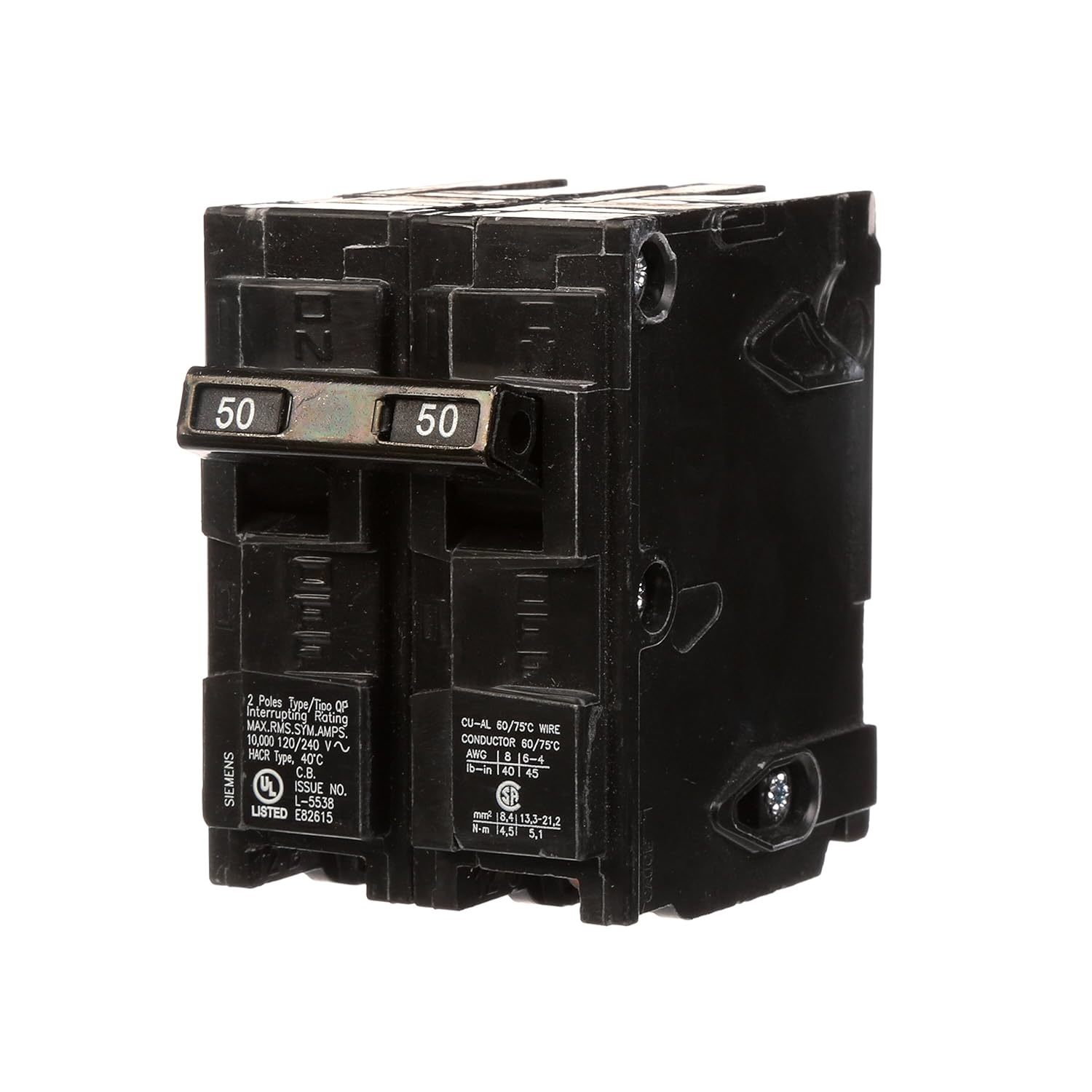 Primary image for SIEMENS Q250 50-Amp Double Pole Type QP Circuit Breaker, Black