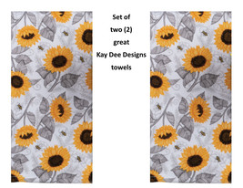 KAY DEE DESIGNS &quot;Sunflowers &amp; Bees&quot; R5813 Two Dual Purpose Terry Towels~16&quot;x26″ - £12.75 GBP