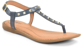 Born Sz 9/40.5 Womens Adana Sandal Navy Blue Leather Studded T-Strap Flat Shoes - £17.55 GBP