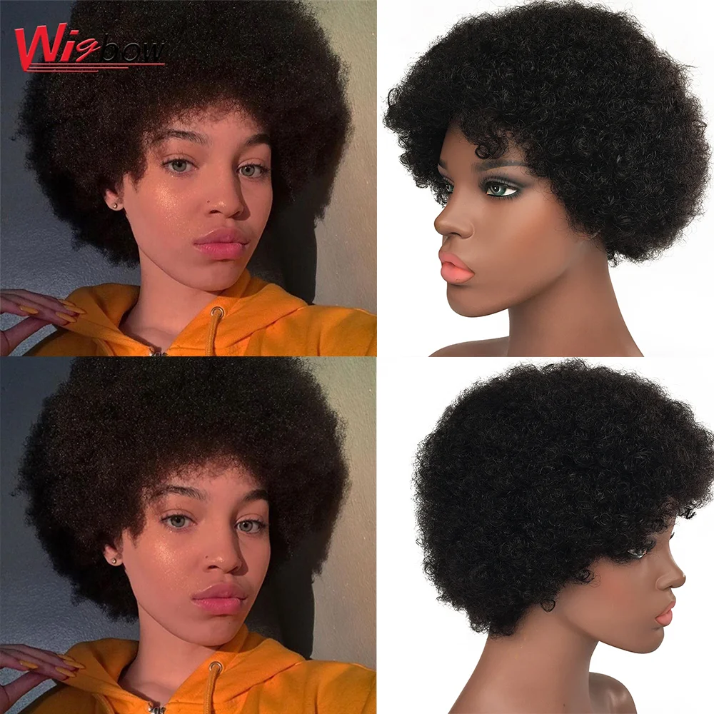 Afro Kinky Curly Wig Short Human Hair Wigs For Women Brazilian Hair Afro Curly - £22.80 GBP