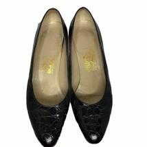 Salvatore Ferragamo Heels Size 7B Black Reptile Embossed Leather Womens - £31.13 GBP