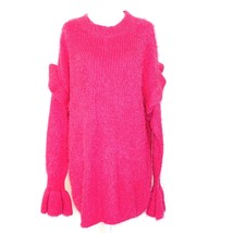 WOVEN HEART Women’s Medium Ruffled Long Sleeve Eyelash Yarn Sweater Fuchsia Pink - £19.41 GBP