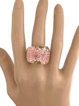 Fun Bold  Acrylic Embedded Baby Pink Flower Bouquet Statement Big  Ring Size 7 - £10.43 GBP