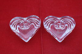 Pukeberg Sweden Art Glass Heart Shaped Candle Holders Set of 2 Clear Swe... - $32.55