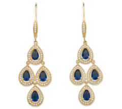 Simulated Blue Sapphire Cz Halo Chandelier Gp Earrings 14K Gold Sterling Silver - £79.82 GBP