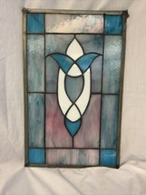 Stained Glass Window/Suncatcher Turquoise Pink White 17”x10” Hanging Chain - $56.95