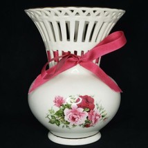 Vintage &quot;Victorian Rose&quot; Porcelain Lattice Vase Formalities by Baum Bros 8&quot; - £11.87 GBP