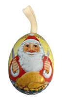 Vtg UN Designs Egg Shaped Christmas Ornament Metal Tin Santa Made in Switzerland - £22.30 GBP