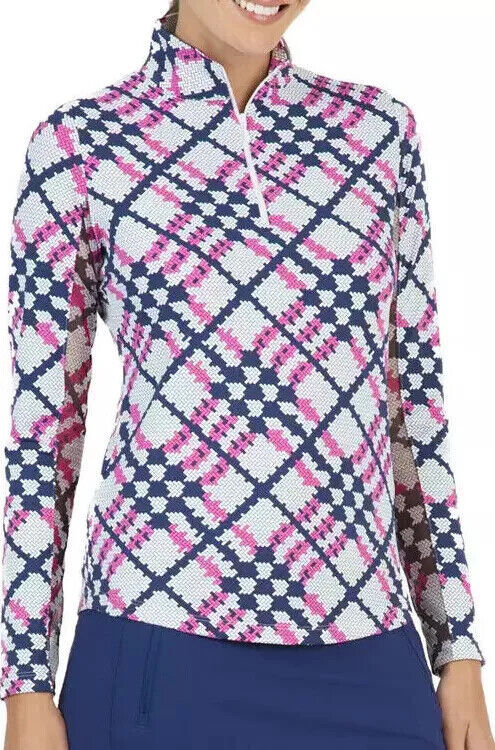 NWT Ladies IBKUL SONIKA HOT PINK NAVY Long Sleeve Mock Golf Shirt - XXL