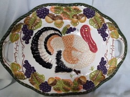 Vintage Large Oval Turkey Thanksgiving Christmas Platter Hand Painted  - £39.50 GBP