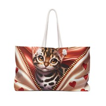Weekender Bag, Cute Cat, Tiger cat. Valentines Day, Large Weekender Bag - £38.44 GBP