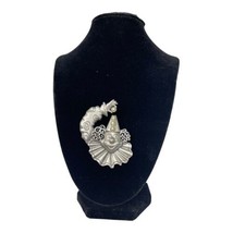 Vintage Jj Jonette Clown Face With Faux Pearl Hat Accents Pewter Signed Brooch - £13.60 GBP