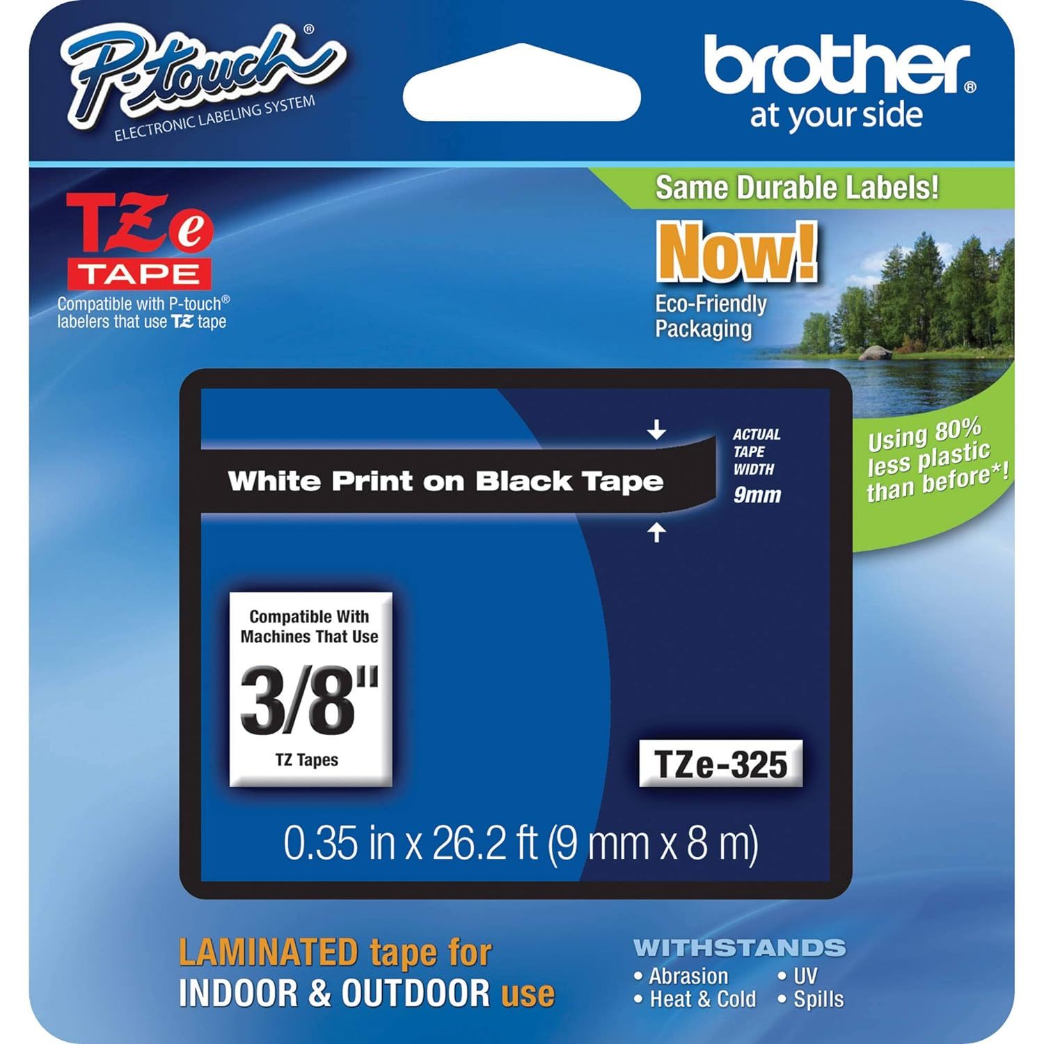 Brother Genuine P-Touch TZE-325 Tape, 3/8" (0.35") Wide Standard Laminated Tape, - £19.65 GBP