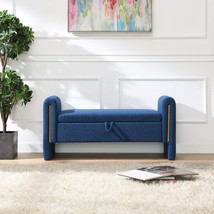 Modern Teddy Navy Blue Bed End Bench with Storage, Upholstered - $180.99