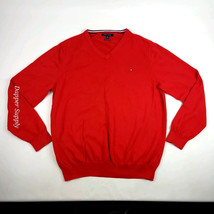 Tommy Hilfiger Mens Sweater Size XXL Long Sleeve Red V Neck Premium Cotton  - £20.41 GBP