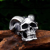 Men&#39;s Baphomet Satanic Devil Goat Horns Skull Pendant Gothic Necklace Chain 24&quot; - £7.11 GBP
