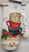 1 Printed Kitchen Oven Mitt (7&quot;x12&quot;)  COFFEE CUPS STACK &amp; SPOON, beige b... - £6.32 GBP